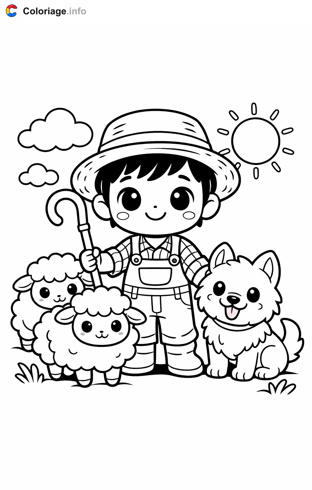 Farmer Watching Over His Sheep coloring page to print