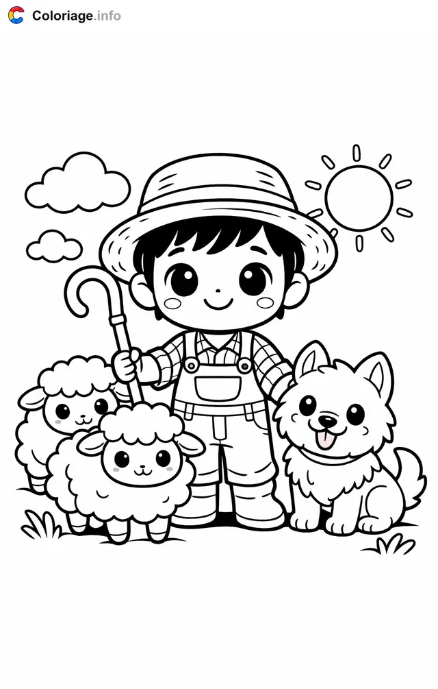 Coloriage Fermier qui garde les moutons - Fermier à imprimer