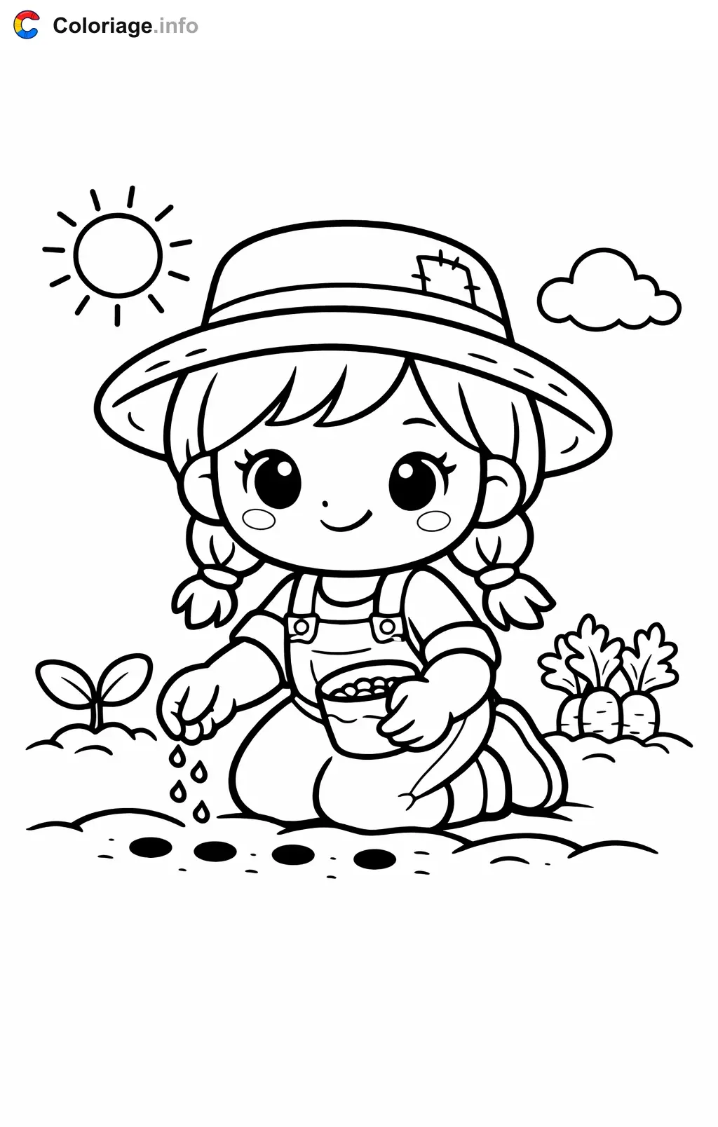 Farmer Planting Carrots coloring page to print