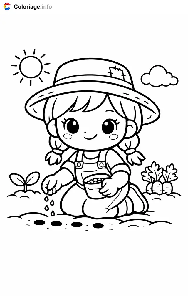 Coloriage Fermier qui plante des carottes - Fermier à imprimer