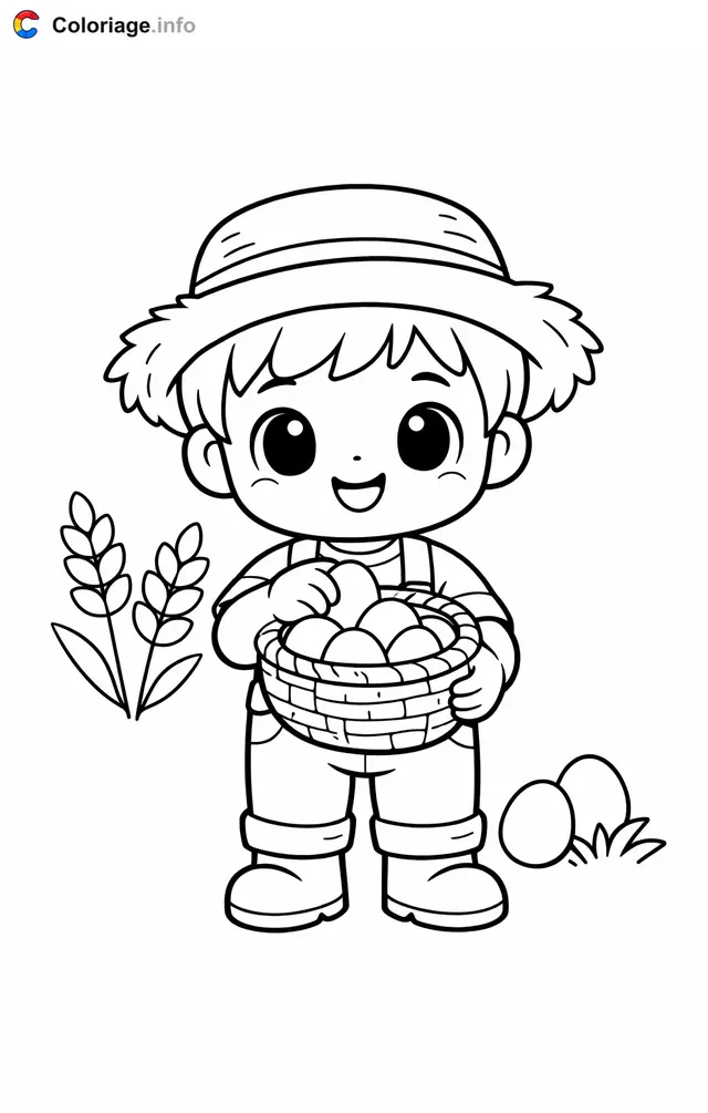 Coloriage Fermier qui ramasse les œufs - Fermier à imprimer