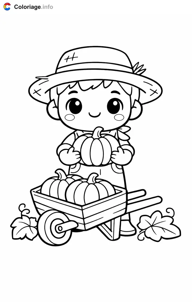 Coloriage Fermier qui récolte les citrouilles - Fermier à imprimer