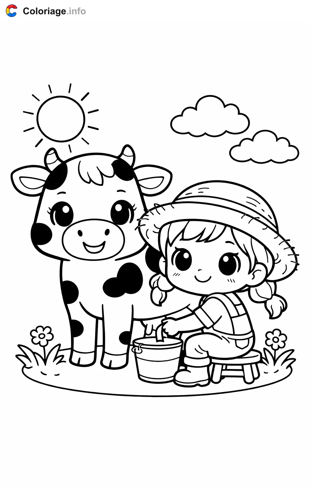 Farmer Milking a Cow coloring page to print