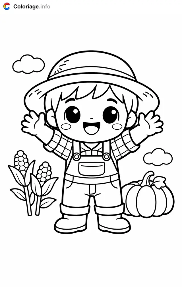 Coloriage Fermier tout content - Fermier à imprimer
