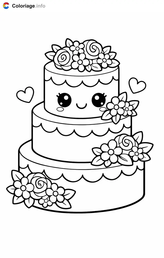 Dibujo de Tarta de boda de varios pisos para colorear