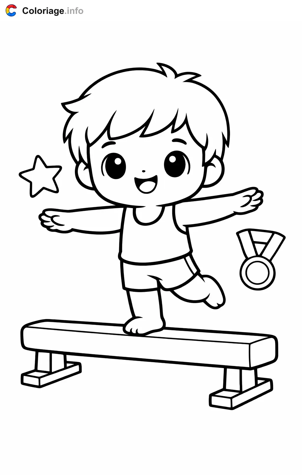 Coloriage Gymnastique en équilibre sur la poutre - Gymnastique à imprimer