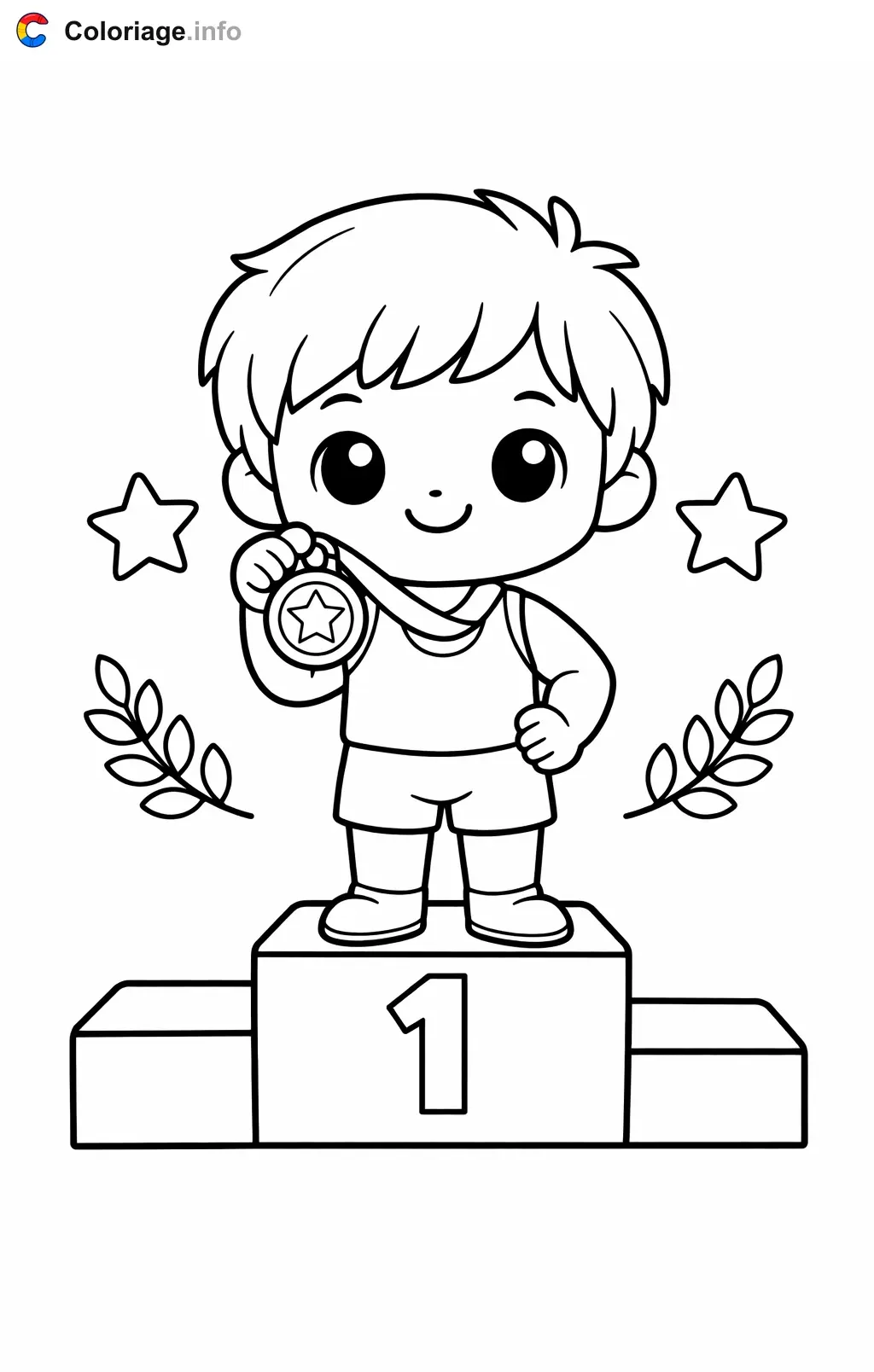 Coloriage Gymnastique médaille d'or sur le podium - Gymnastique à imprimer