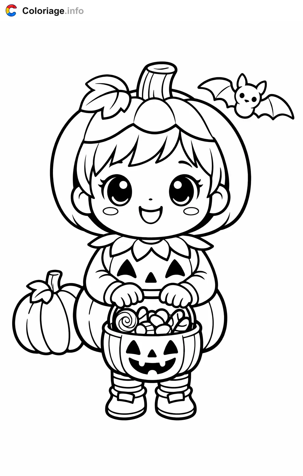Coloriage Halloween maternelle avec son panier de bonbons - Halloween maternelle à imprimer