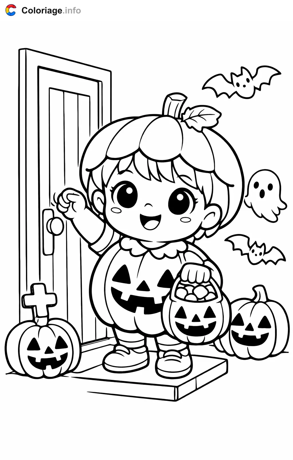 Coloriage Halloween maternelle qui frappe à la porte - Halloween maternelle à imprimer