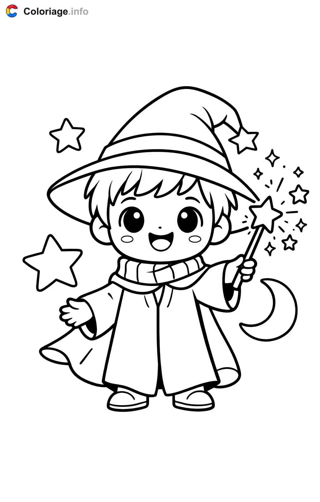 Coloriage Halloween maternelle qui lance un sort magique - Halloween maternelle à imprimer