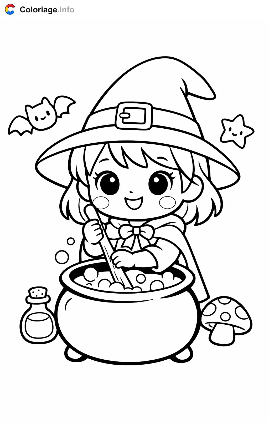 Coloriage Halloween maternelle qui remue son chaudron - Halloween maternelle à imprimer