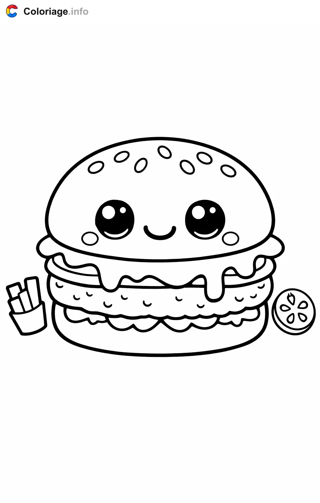 Coloriage Hamburger au fromage fondant - Hamburger à imprimer