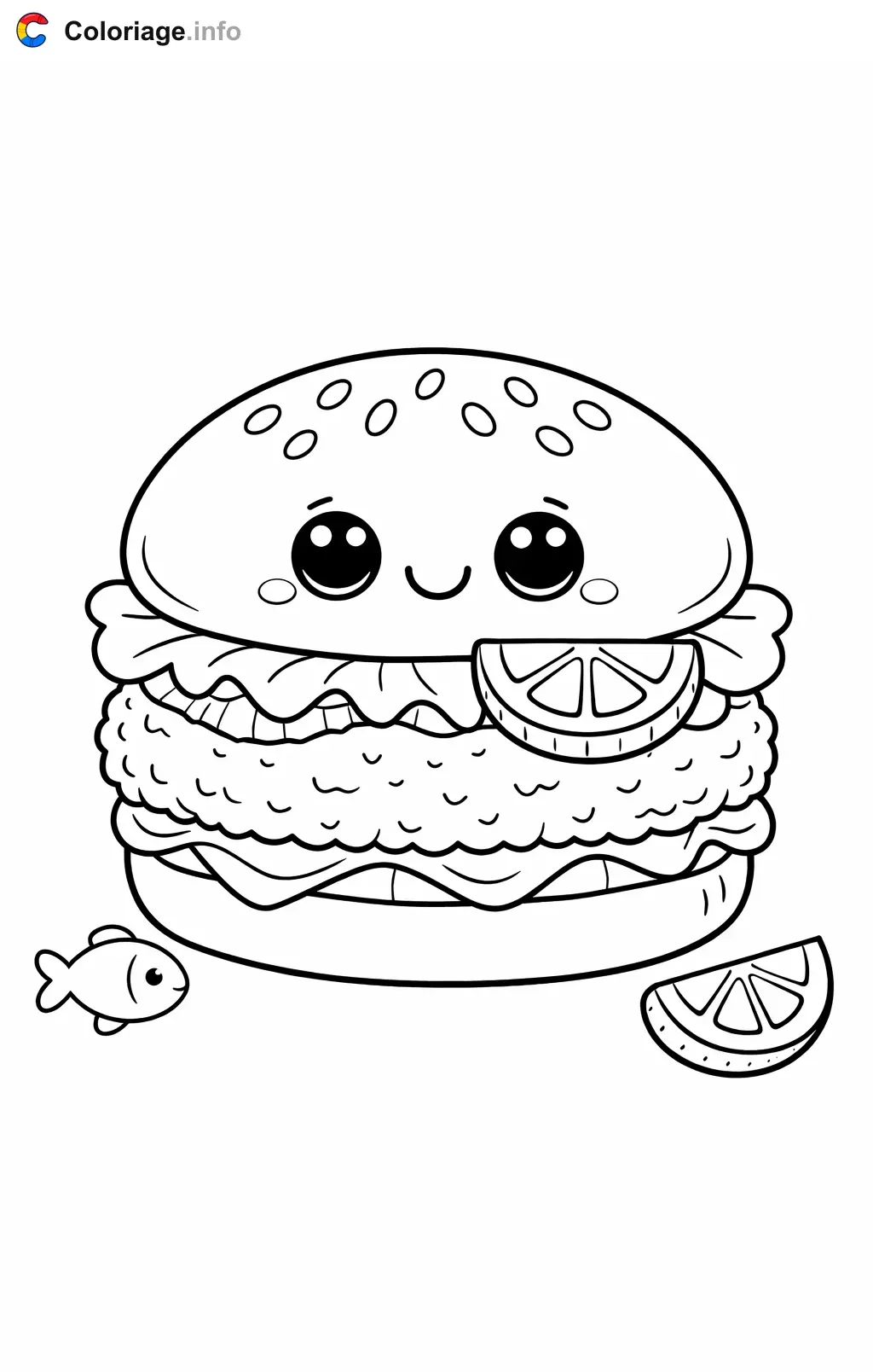 Coloriage Hamburger au poisson pané - Hamburger à imprimer