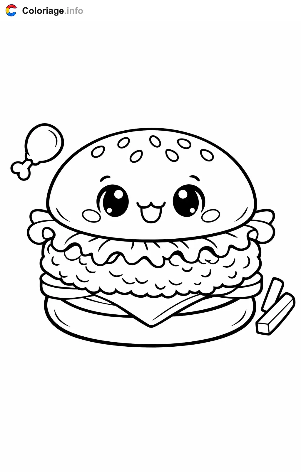 Coloriage Hamburger au poulet croustillant - Hamburger à imprimer