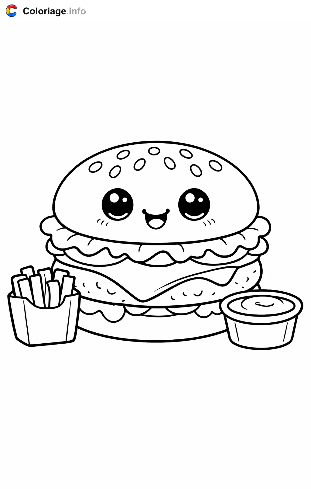 Coloriage Hamburger avec accessoires - Hamburger à imprimer