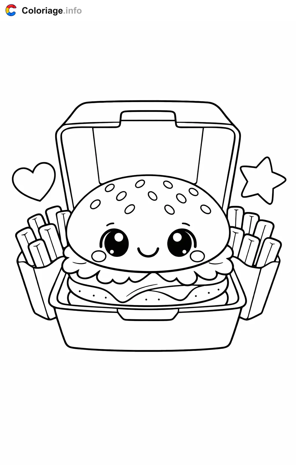 Coloriage Hamburger dans sa boîte à emporter - Hamburger à imprimer