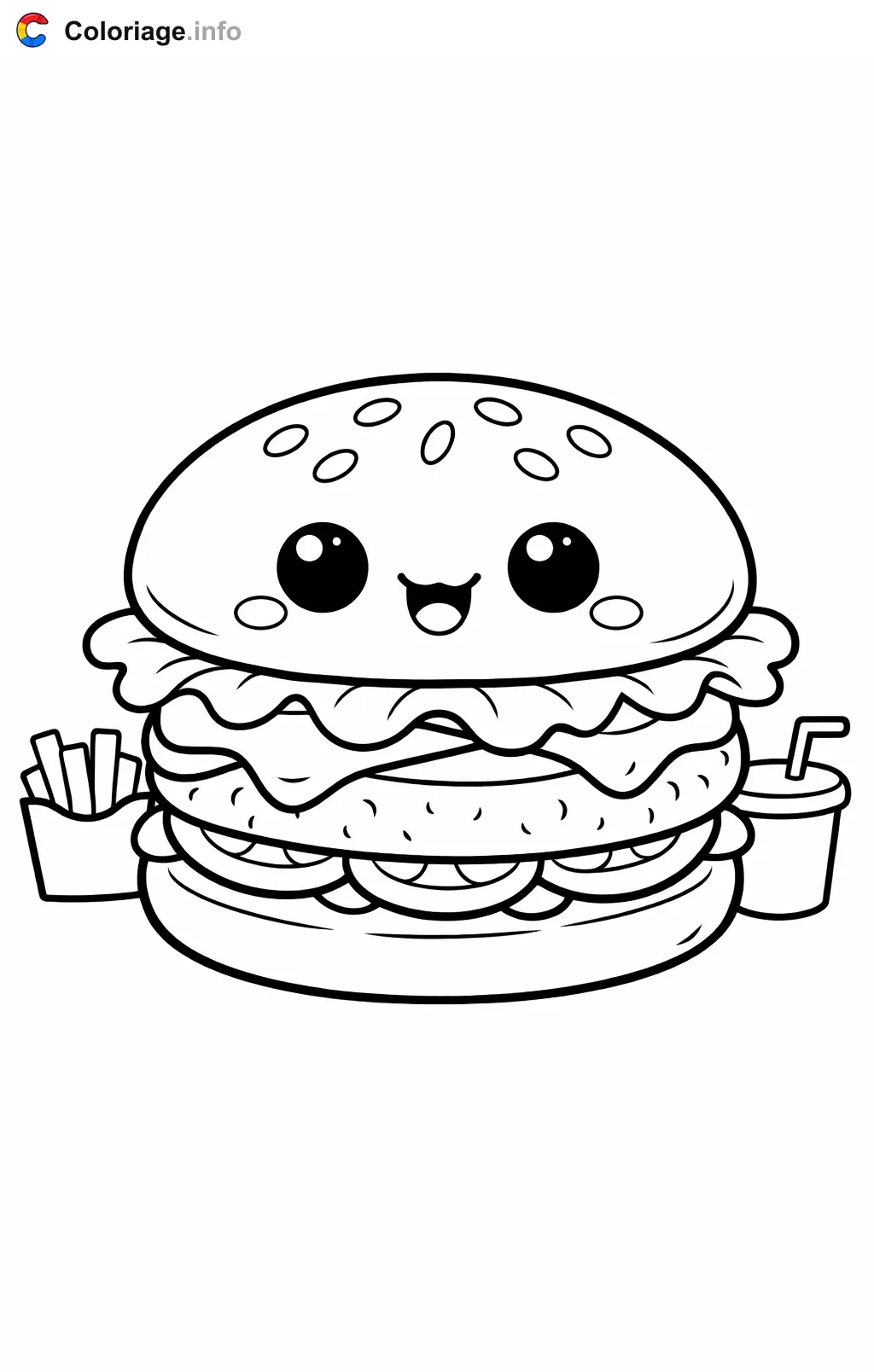 Coloriage Hamburger kawaii - Hamburger à imprimer