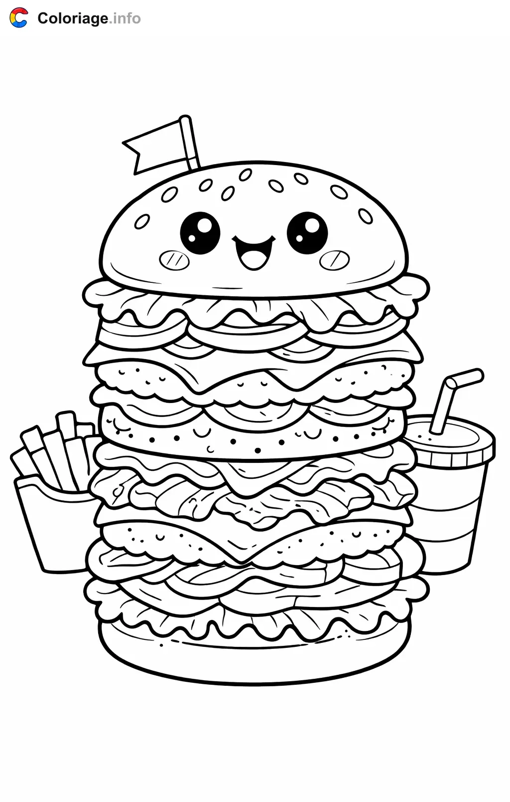 Coloriage Hamburger tour géante empilée - Hamburger à imprimer