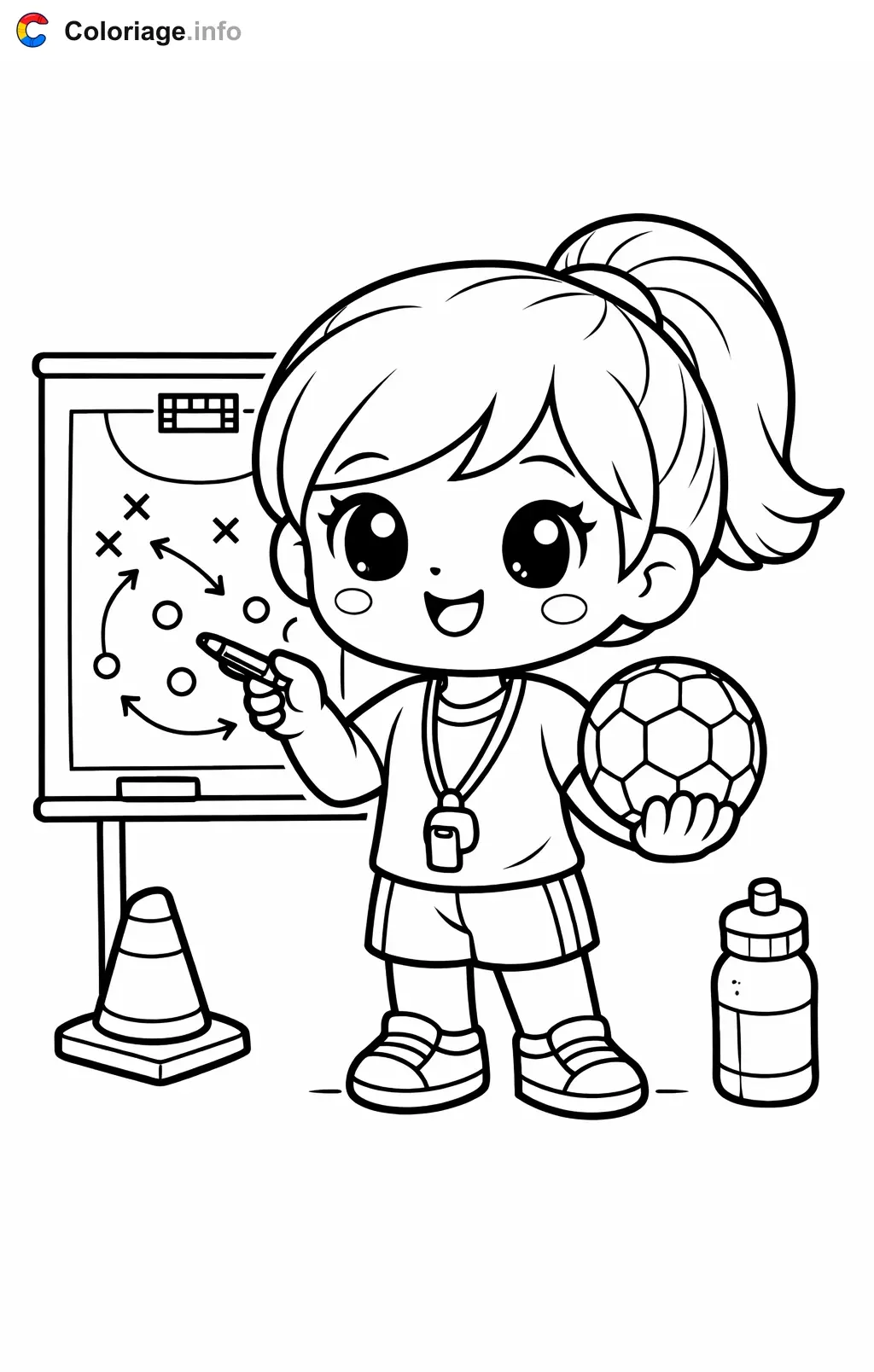 Coloriage Handball coach qui explique la tactique - Handball à imprimer