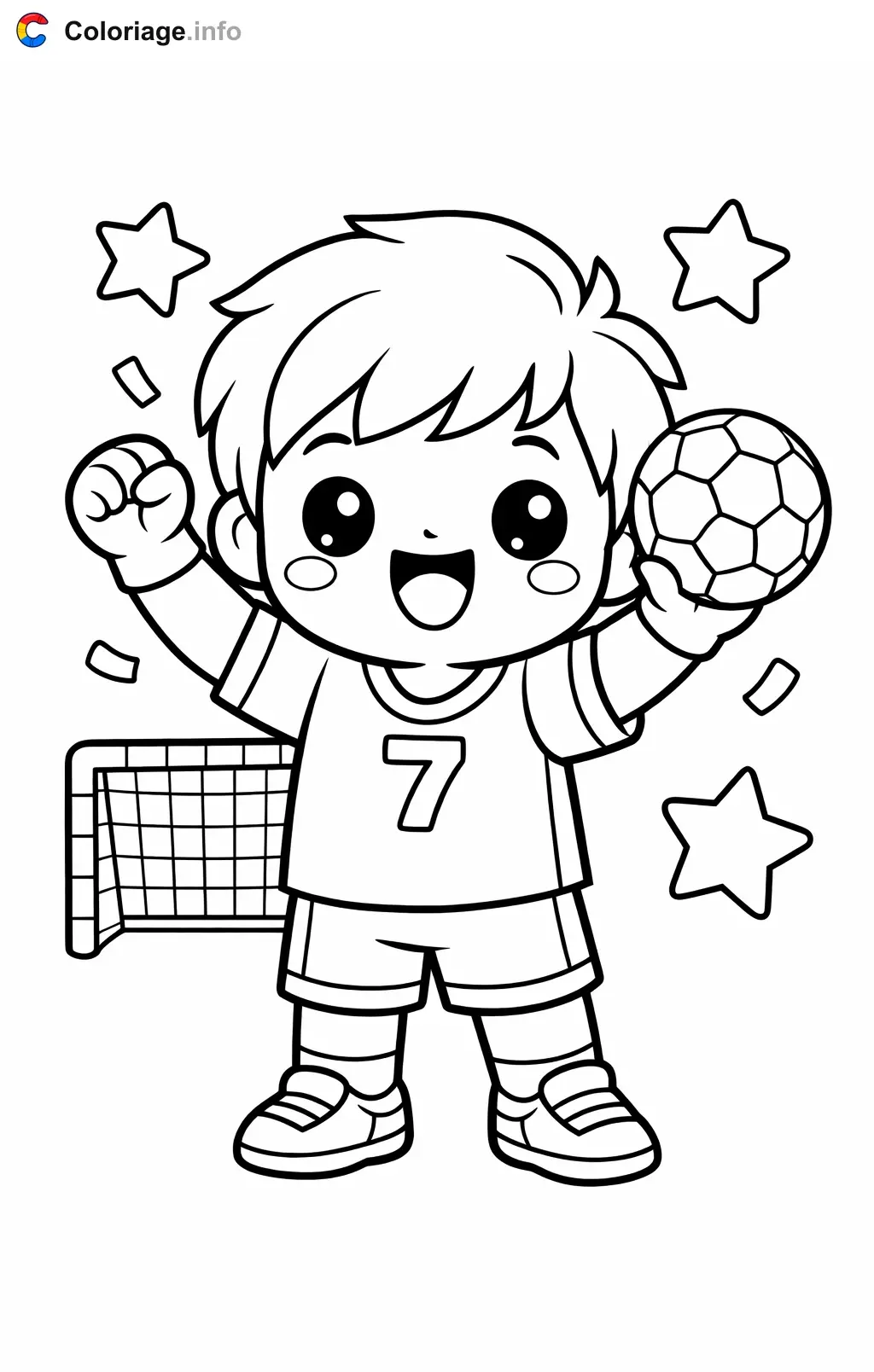 Coloriage Handball équipe qui célèbre un but - Handball à imprimer