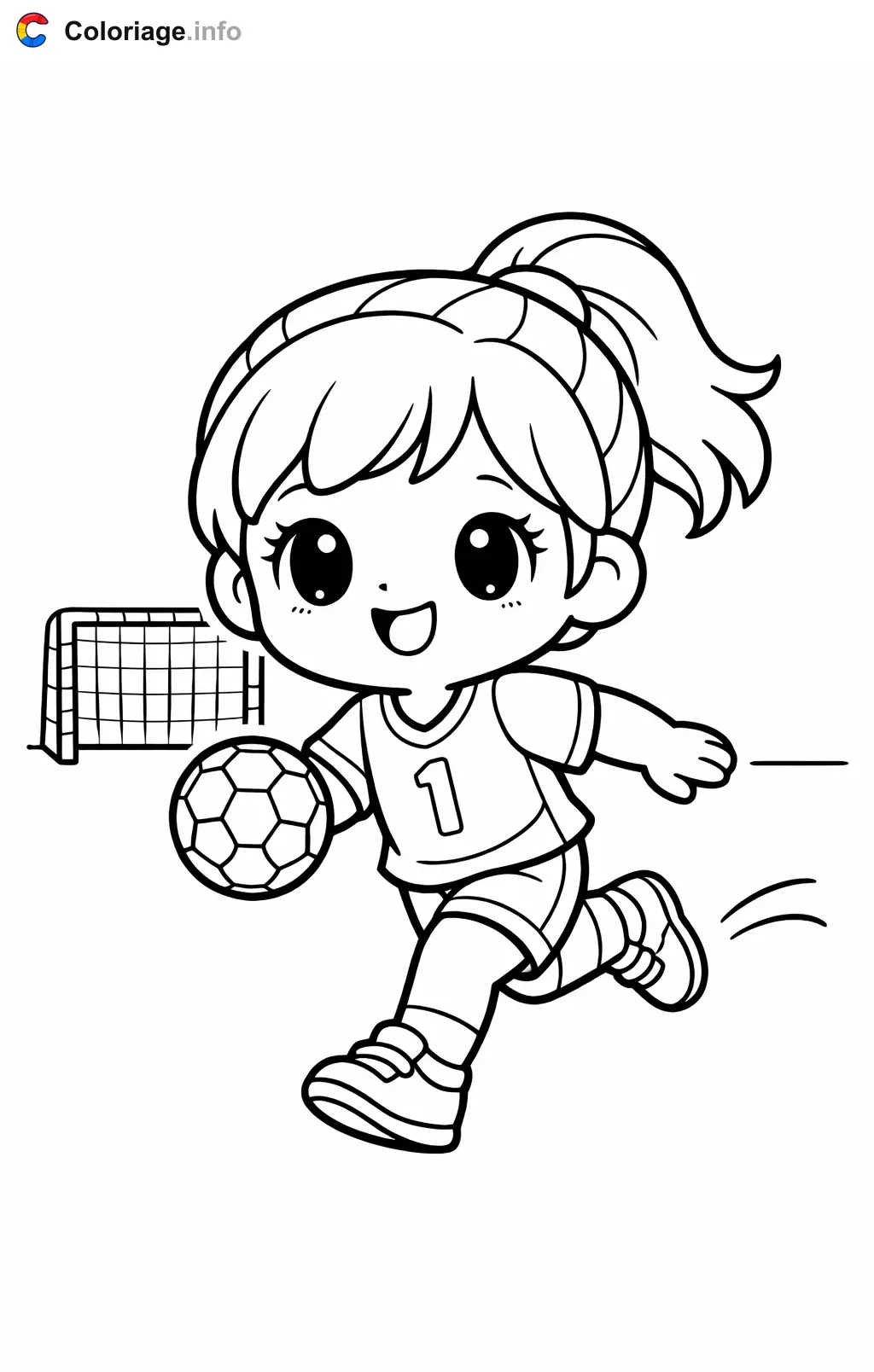 Coloriage Handball qui dribble sur le terrain - Handball à imprimer