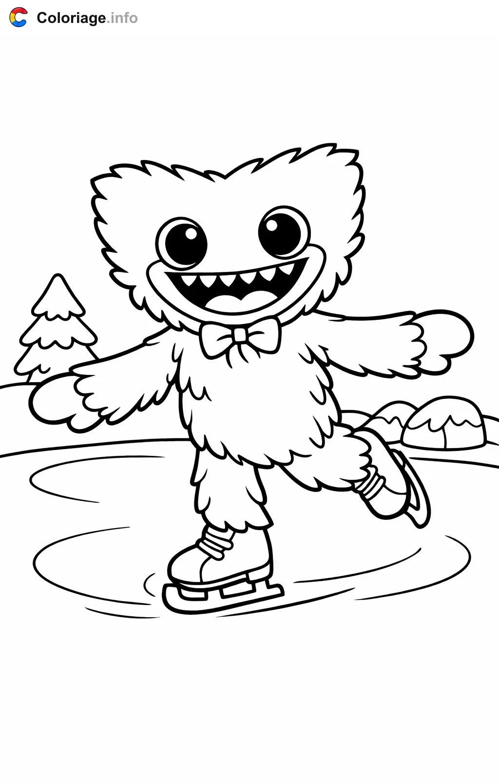 Coloriage Huggy wuggy qui patine sur la glace - Huggy wuggy à imprimer