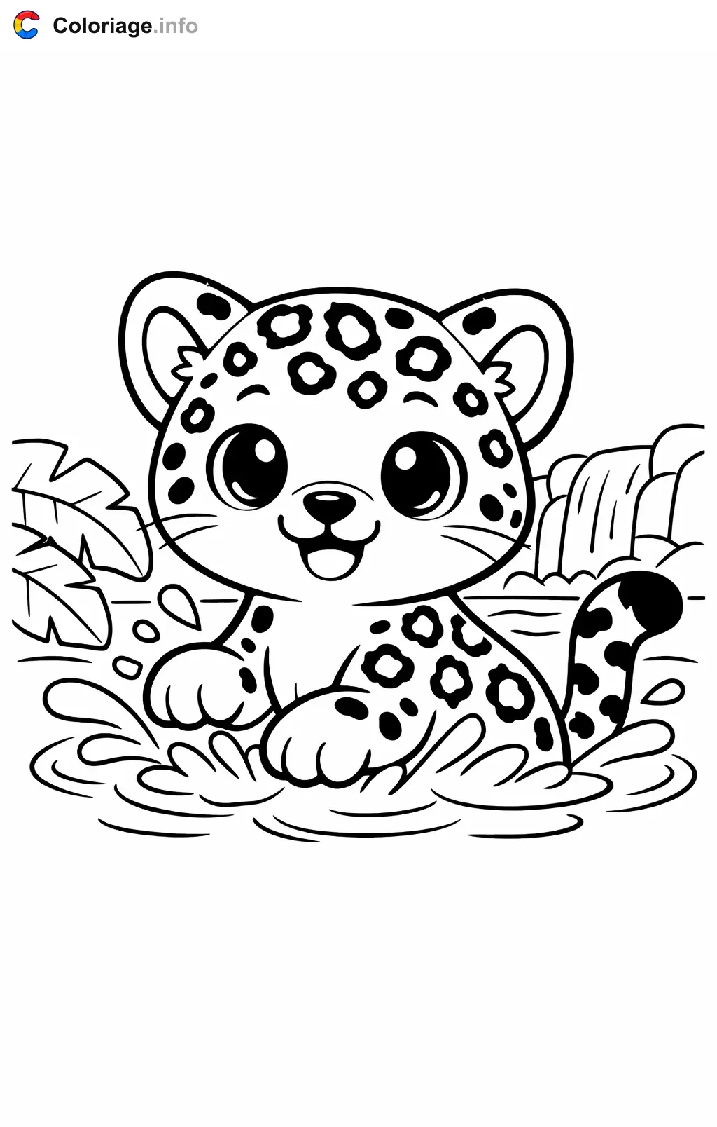 Coloriage Jaguar qui barbote dans la rivière - Jaguar à imprimer