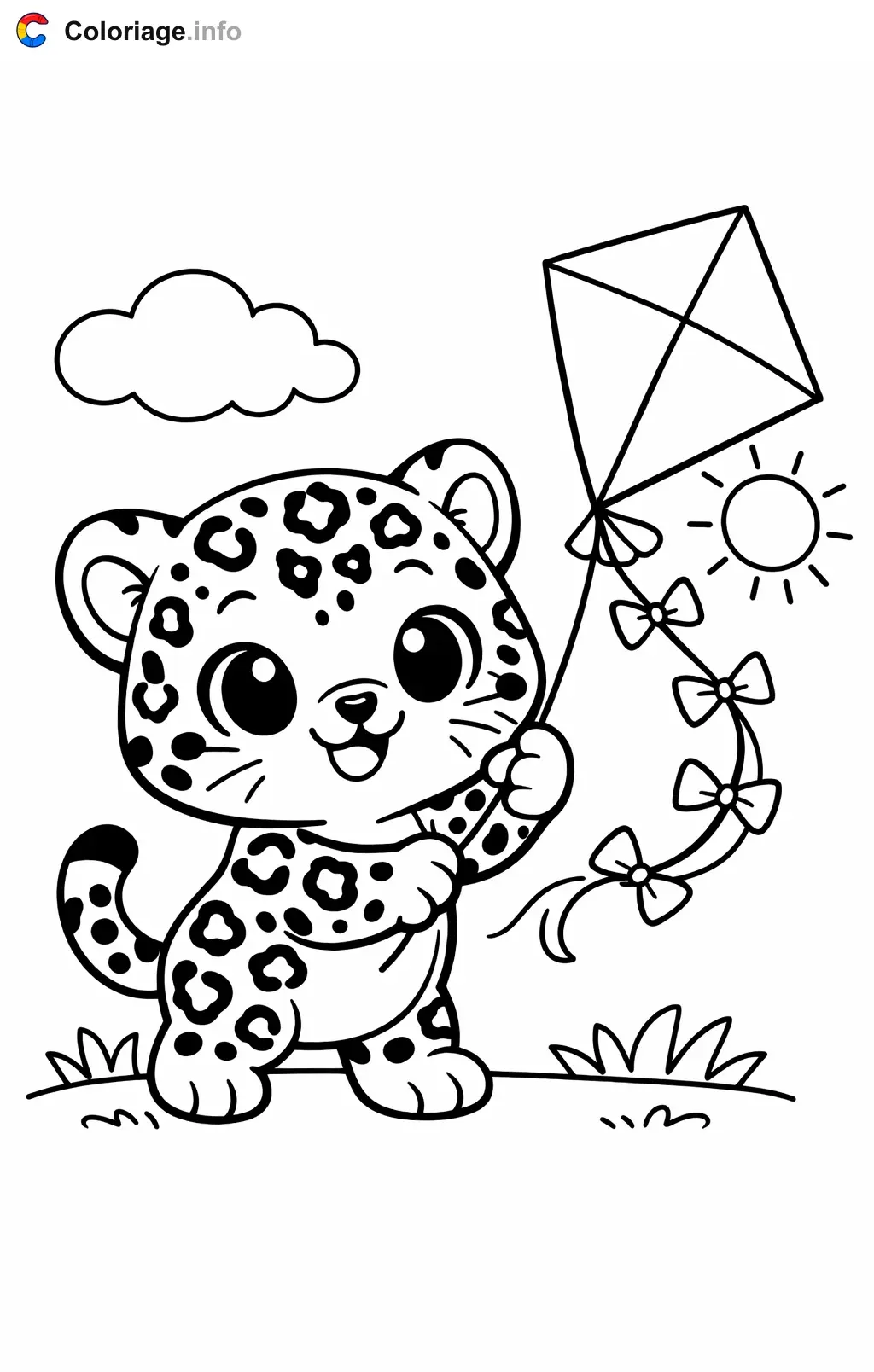 Coloriage Jaguar qui fait voler un cerf-volant - Jaguar à imprimer