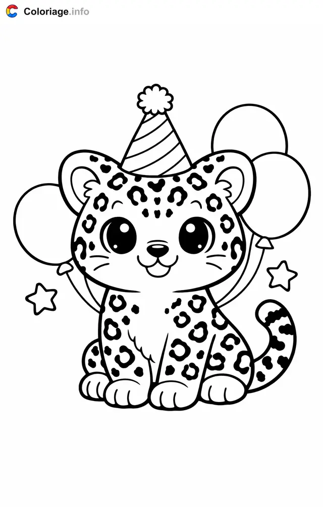 Coloriage Jaguar qui fête son anniversaire - Jaguar à imprimer