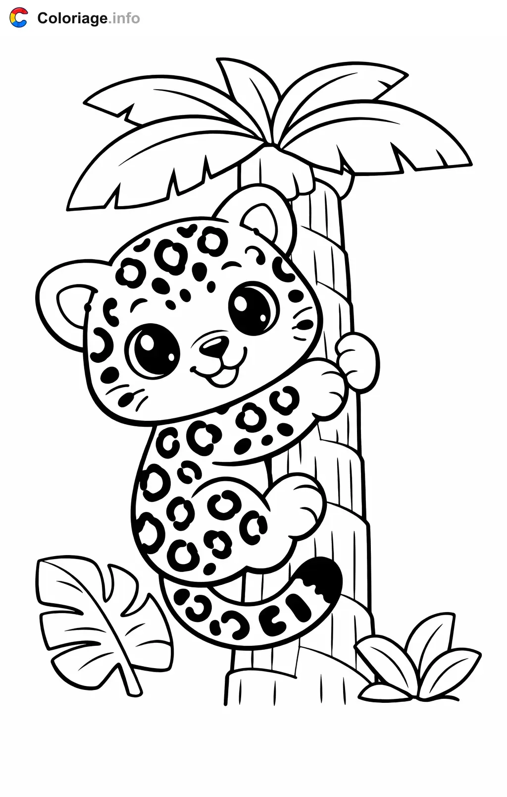 Coloriage Jaguar qui grimpe à un arbre - Jaguar à imprimer