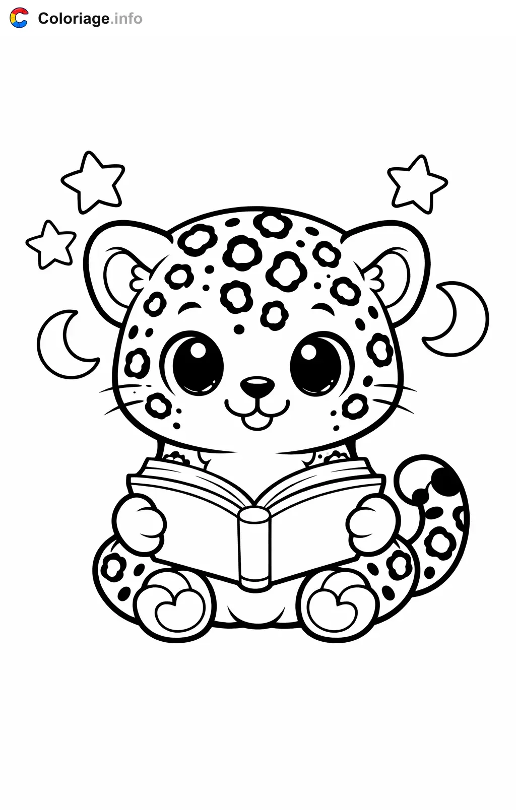 Coloriage Jaguar qui lit sous les étoiles - Jaguar à imprimer