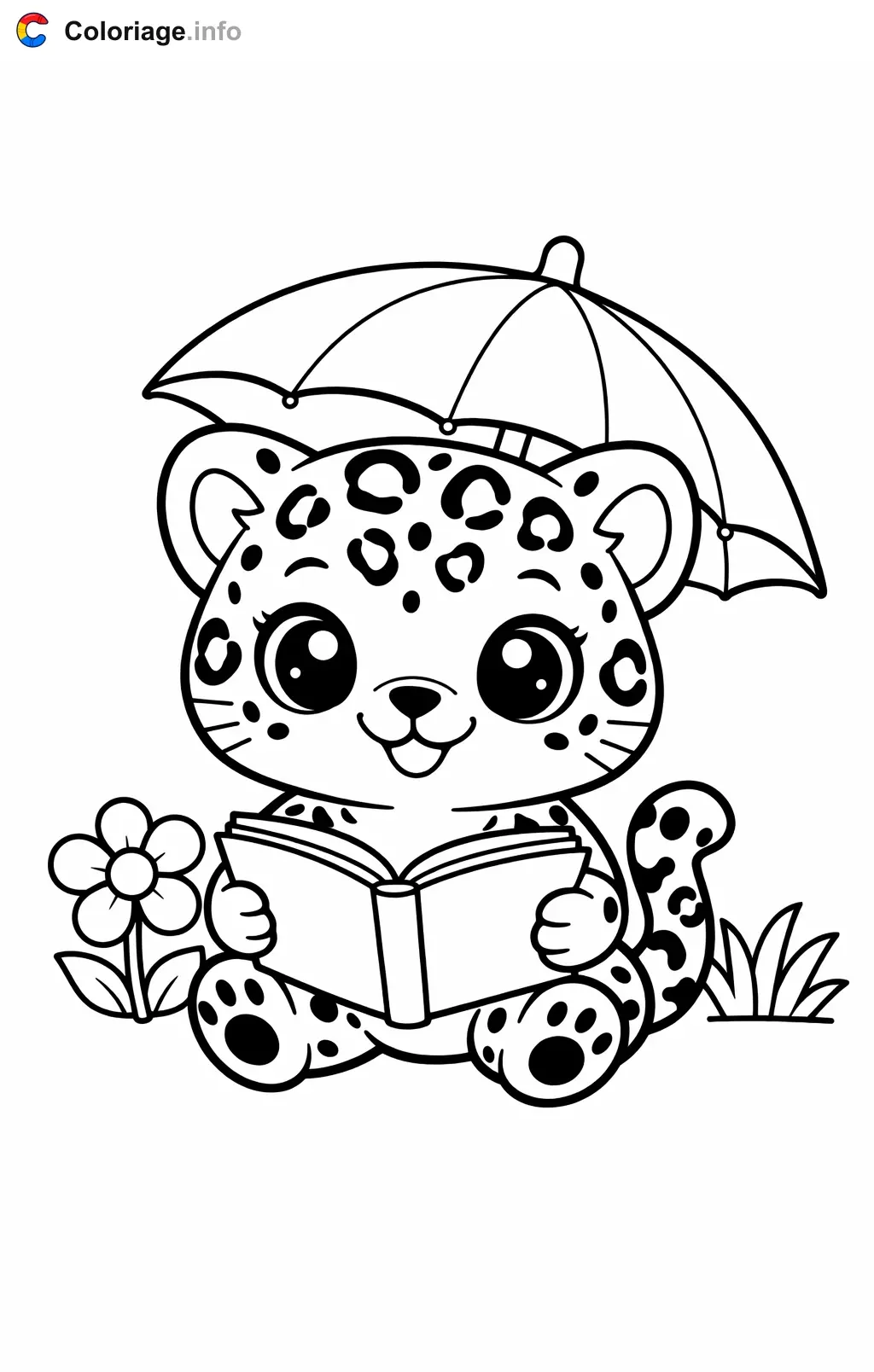Coloriage Jaguar qui lit un livre - Jaguar à imprimer