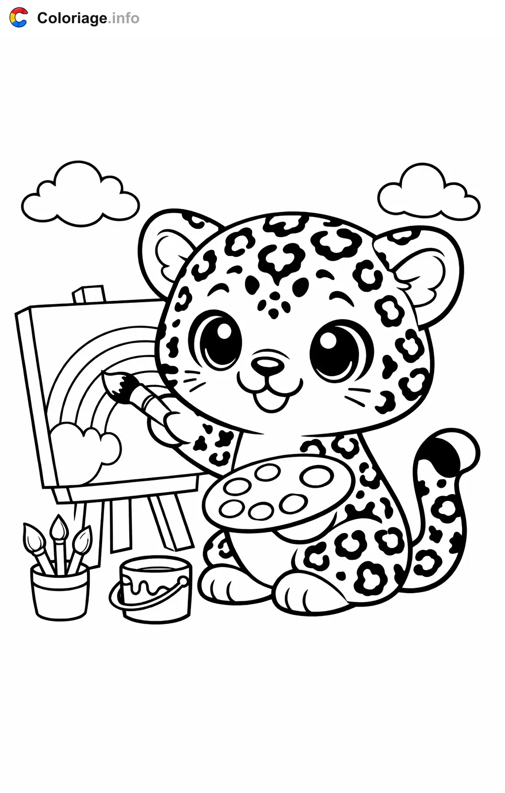 Coloriage Jaguar qui peint un arc-en-ciel - Jaguar à imprimer