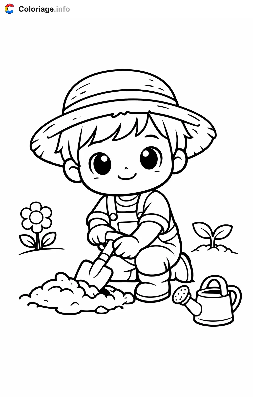 Coloriage Jardinier qui creuse la terre - Jardinier à imprimer