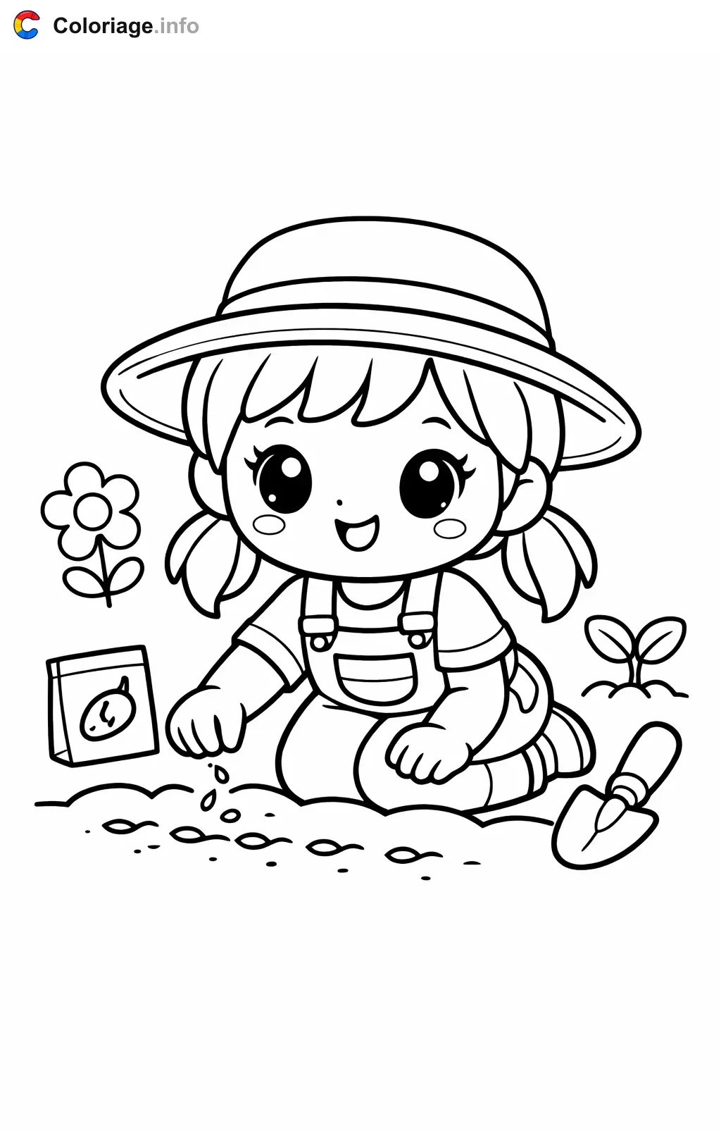 Coloriage Jardinier qui plante des graines - Jardinier à imprimer