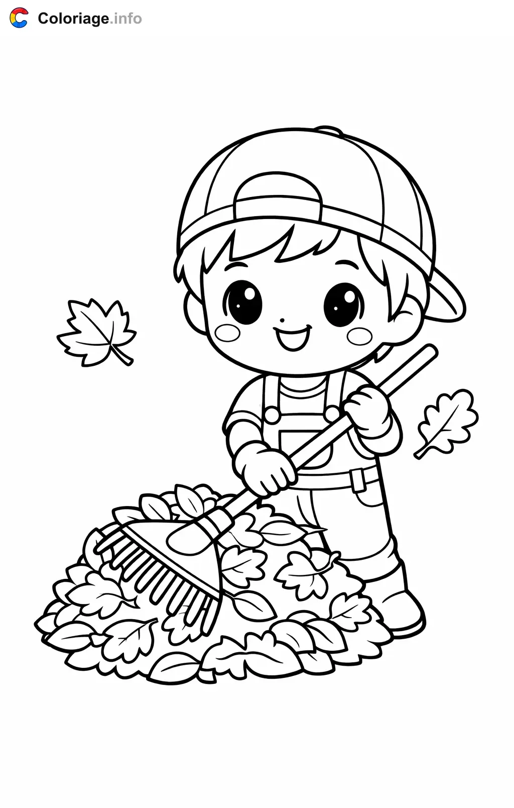 Coloriage Jardinier qui ramasse les feuilles - Jardinier à imprimer
