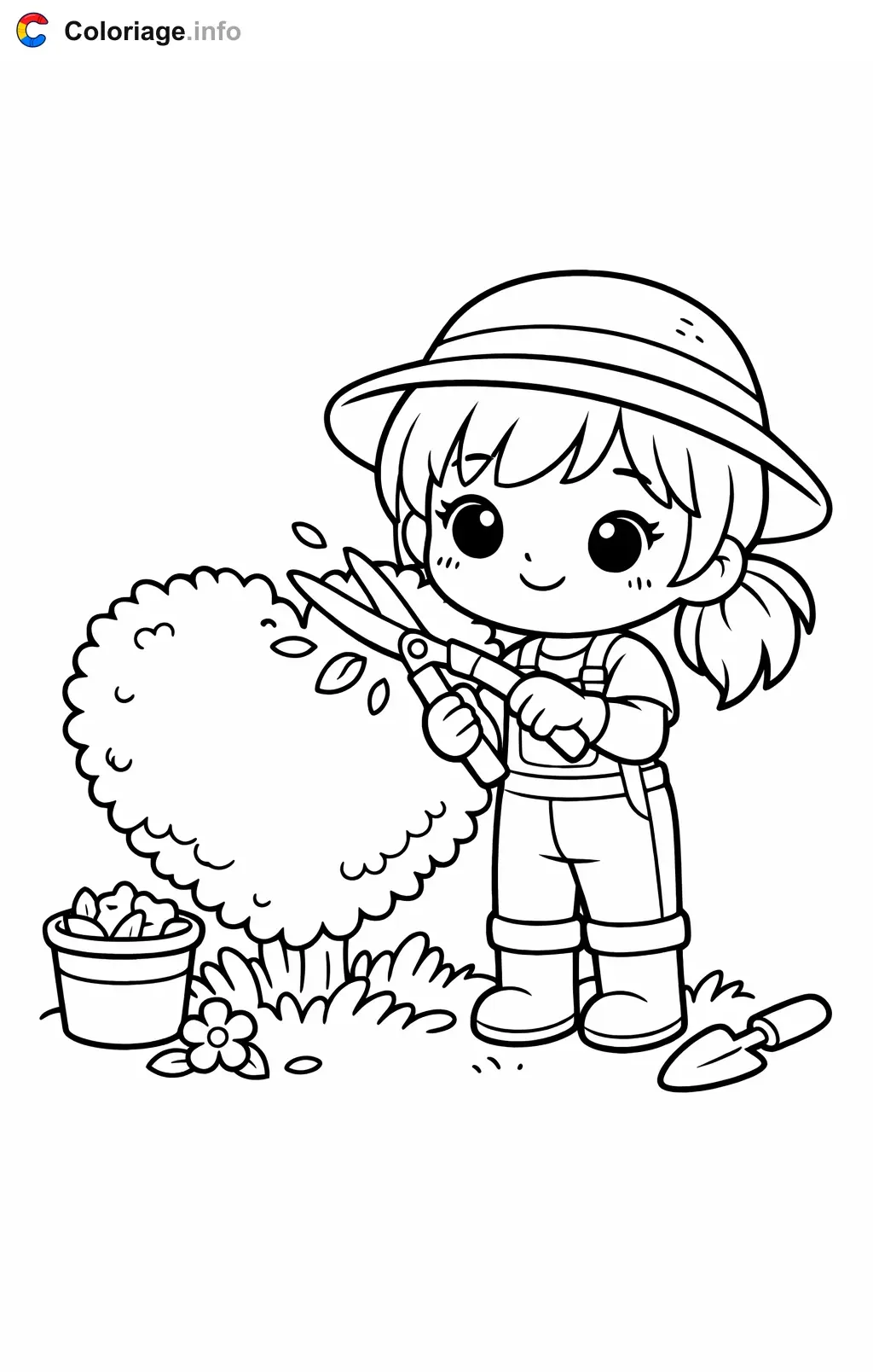 Coloriage Jardinier qui taille les buissons - Jardinier à imprimer