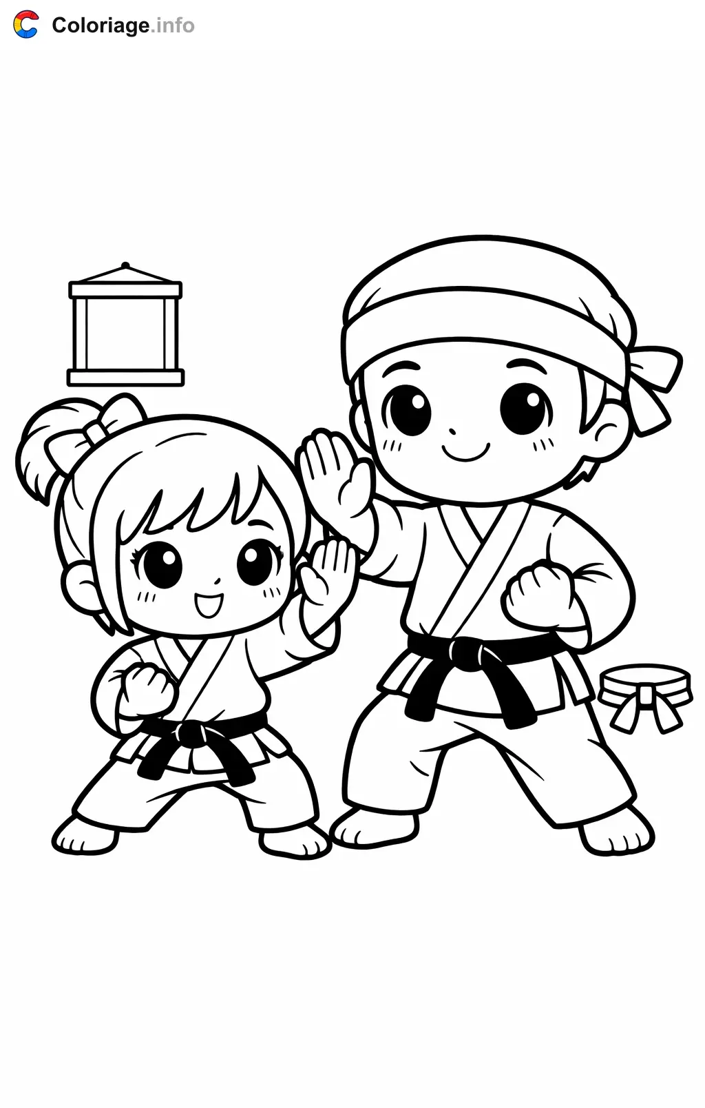 Coloriage Karaté avec son maître au dojo - Karaté à imprimer