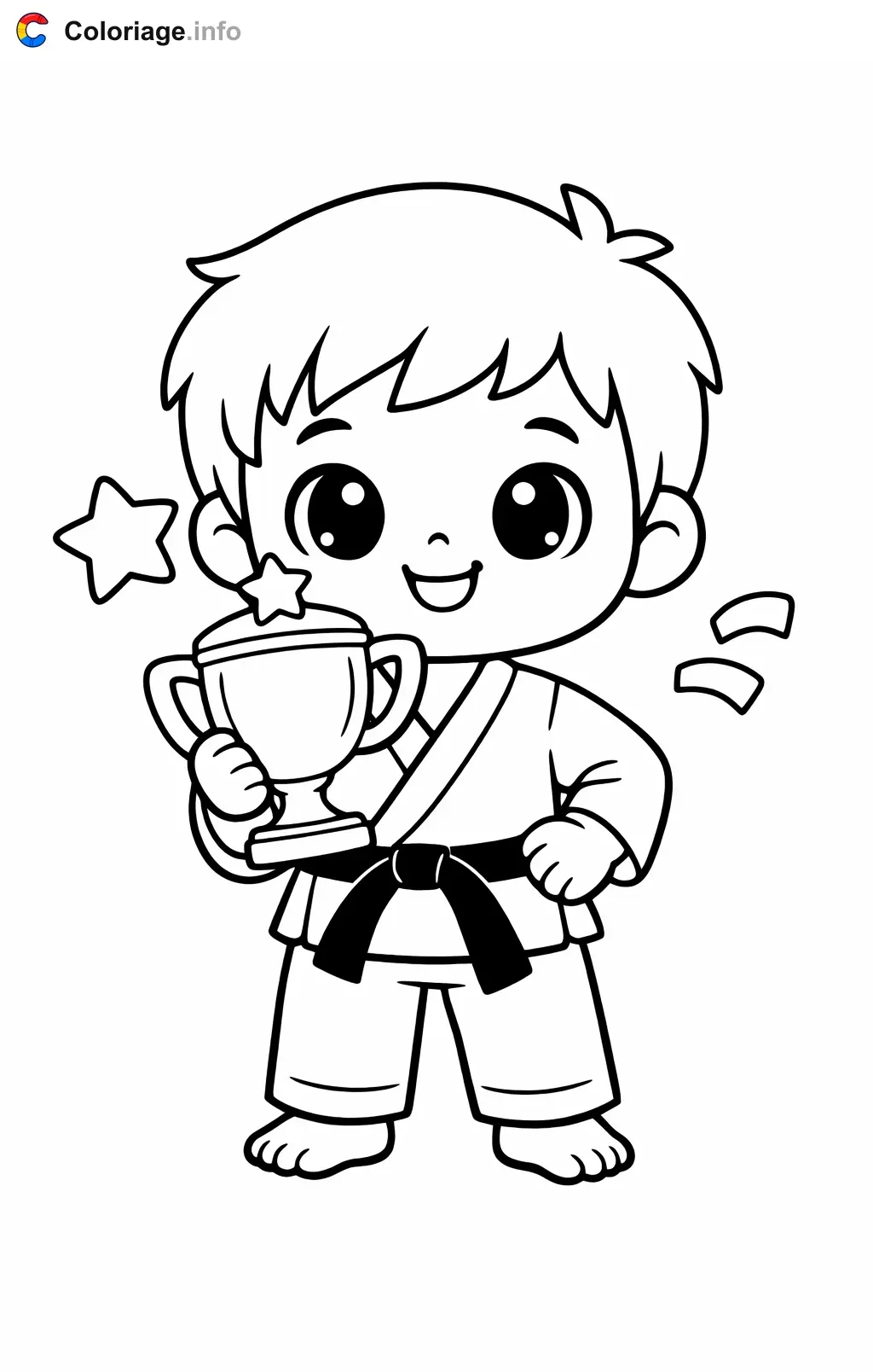 Coloriage Karaté qui gagne un trophée - Karaté à imprimer
