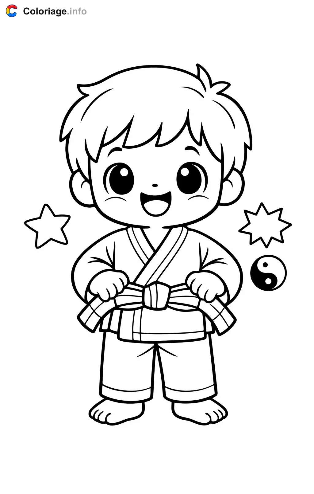 Coloriage Karaté qui noue sa ceinture - Karaté à imprimer