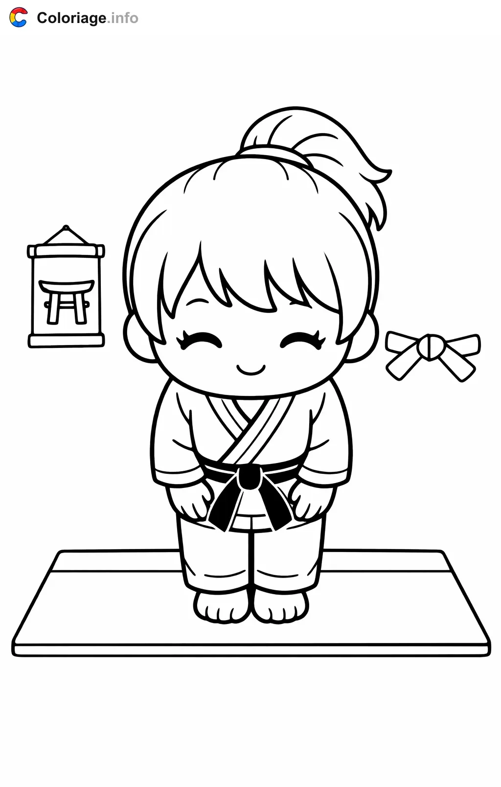 Coloriage Karaté qui salue sur le tatami - Karaté à imprimer