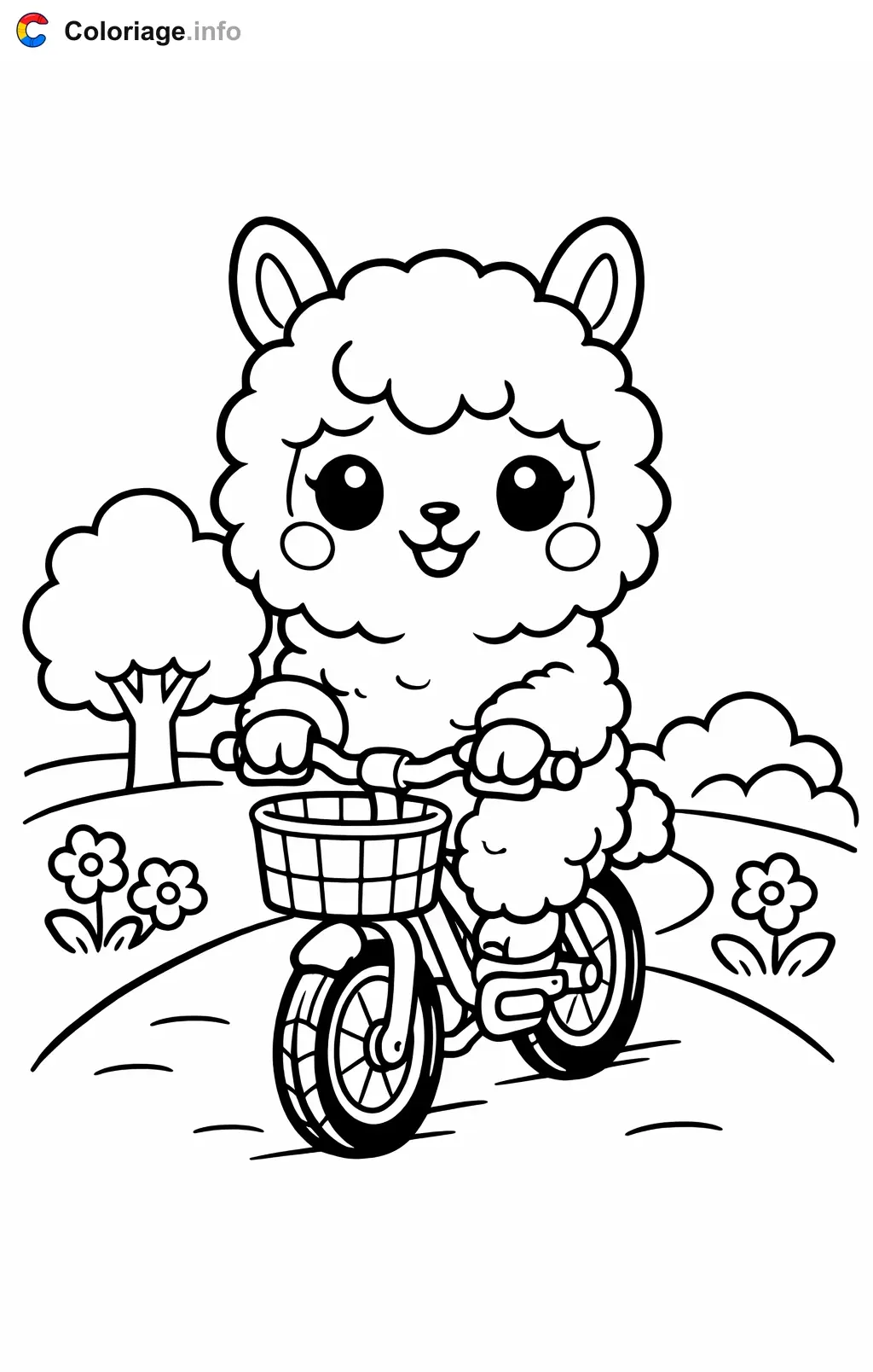 Coloriage Lama qui fait du velo - Lama à imprimer
