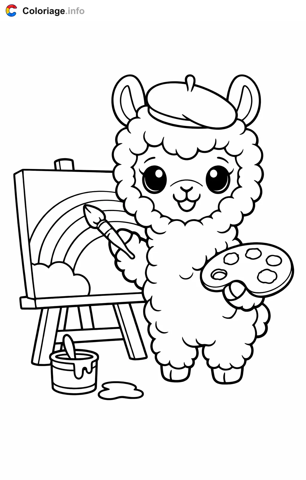 Coloriage Lama qui peint un arc-en-ciel - Lama à imprimer
