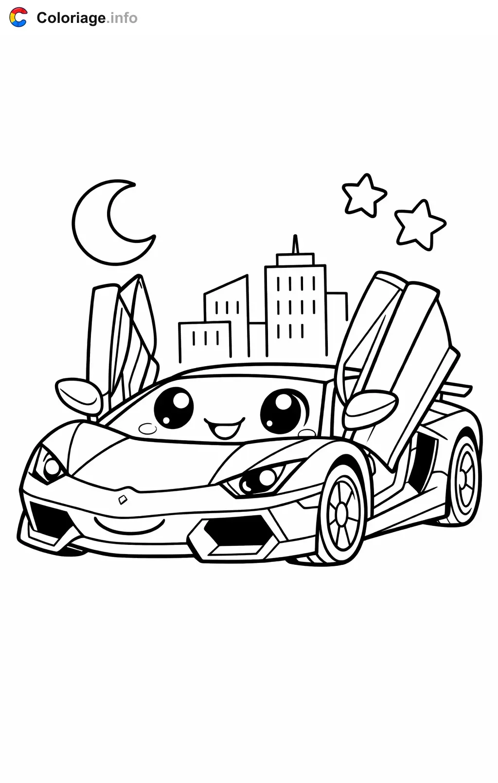 Coloriage Lamborghini dans la ville la nuit - Lamborghini à imprimer
