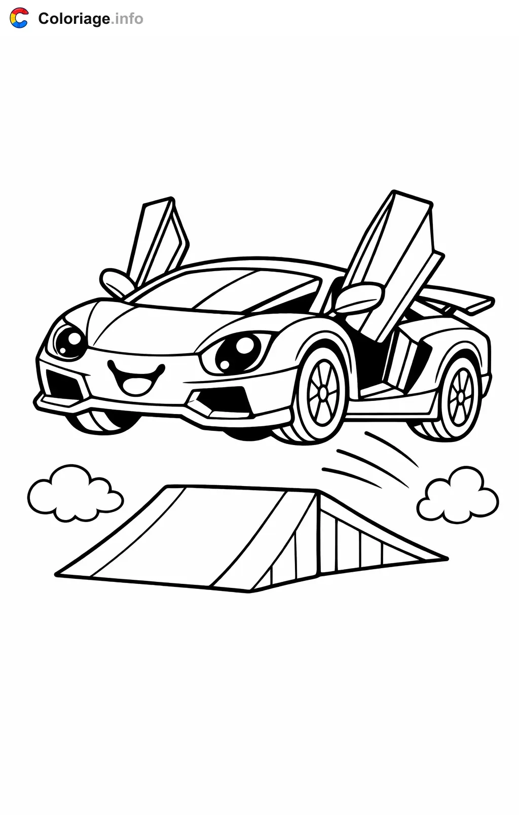 Coloriage Lamborghini qui saute par-dessus une rampe - Lamborghini à imprimer