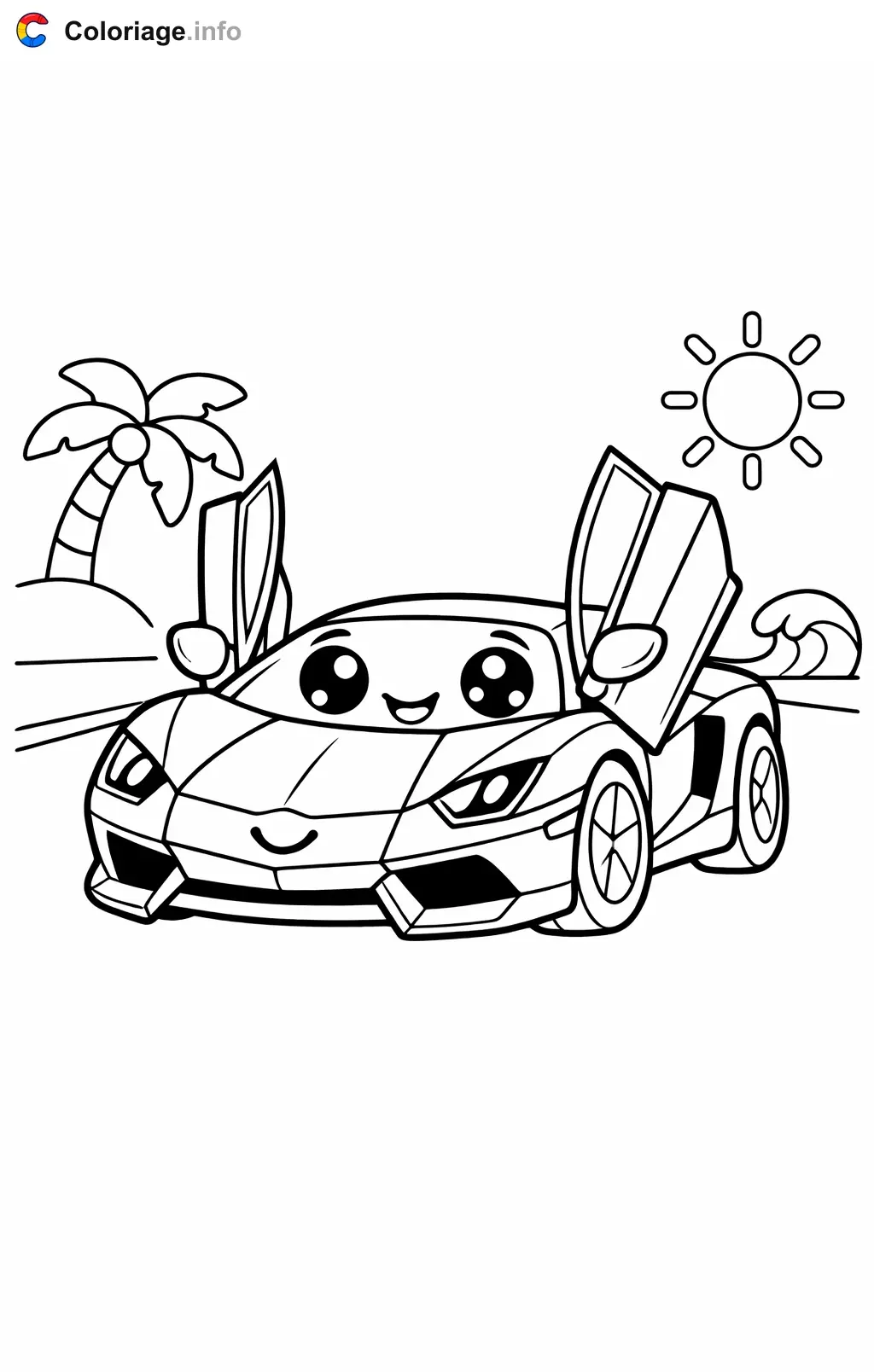 Coloriage Lamborghini sur la route de la plage - Lamborghini à imprimer
