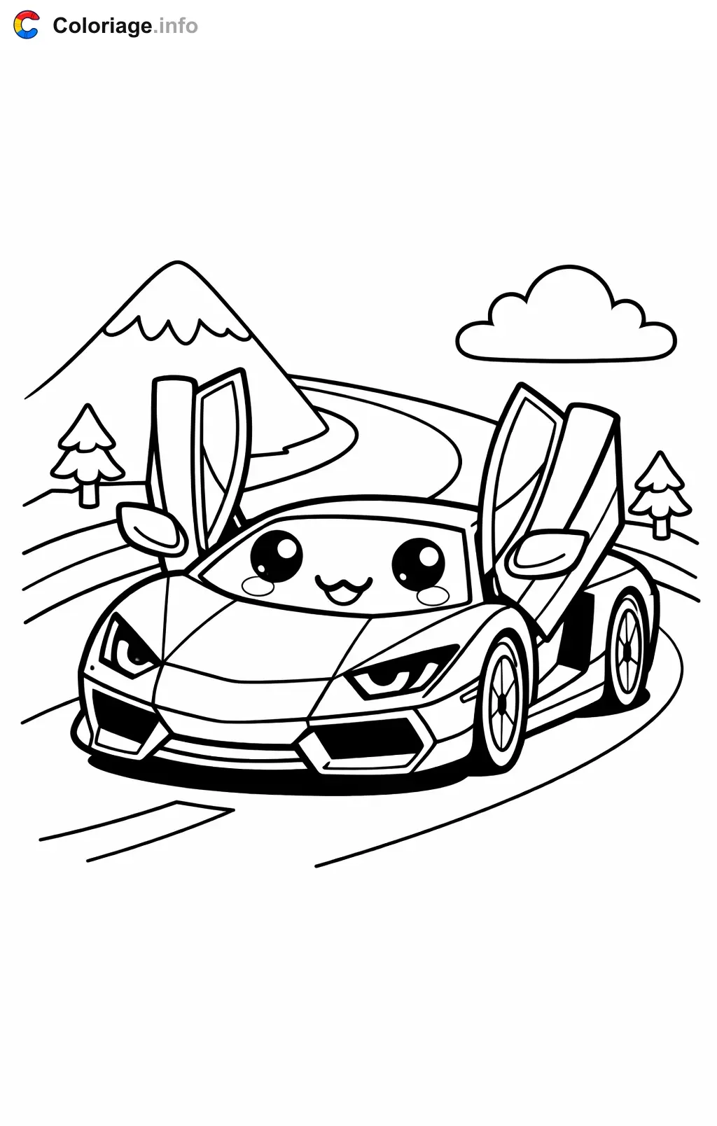 Coloriage Lamborghini sur une route de montagne - Lamborghini à imprimer