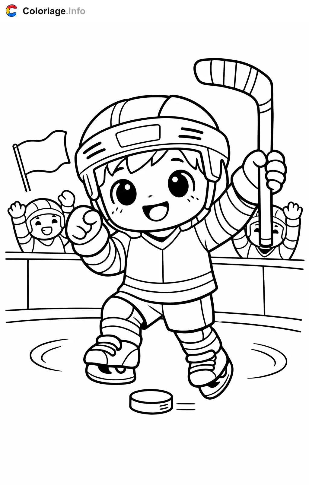 Coloriage Lnh qui fête avec son équipe - Lnh à imprimer