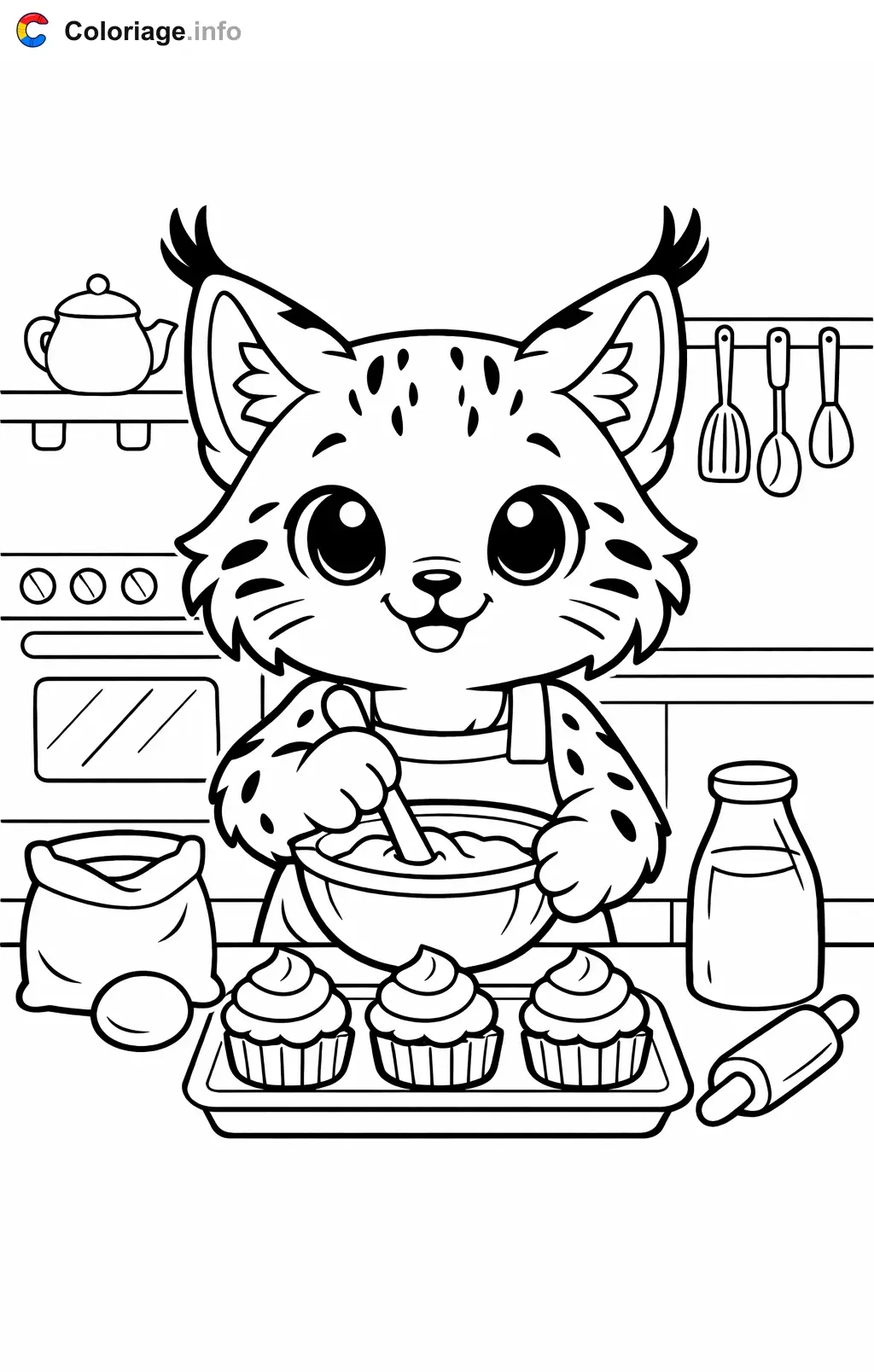 Coloriage Lynx qui fait des cupcakes - Lynx à imprimer