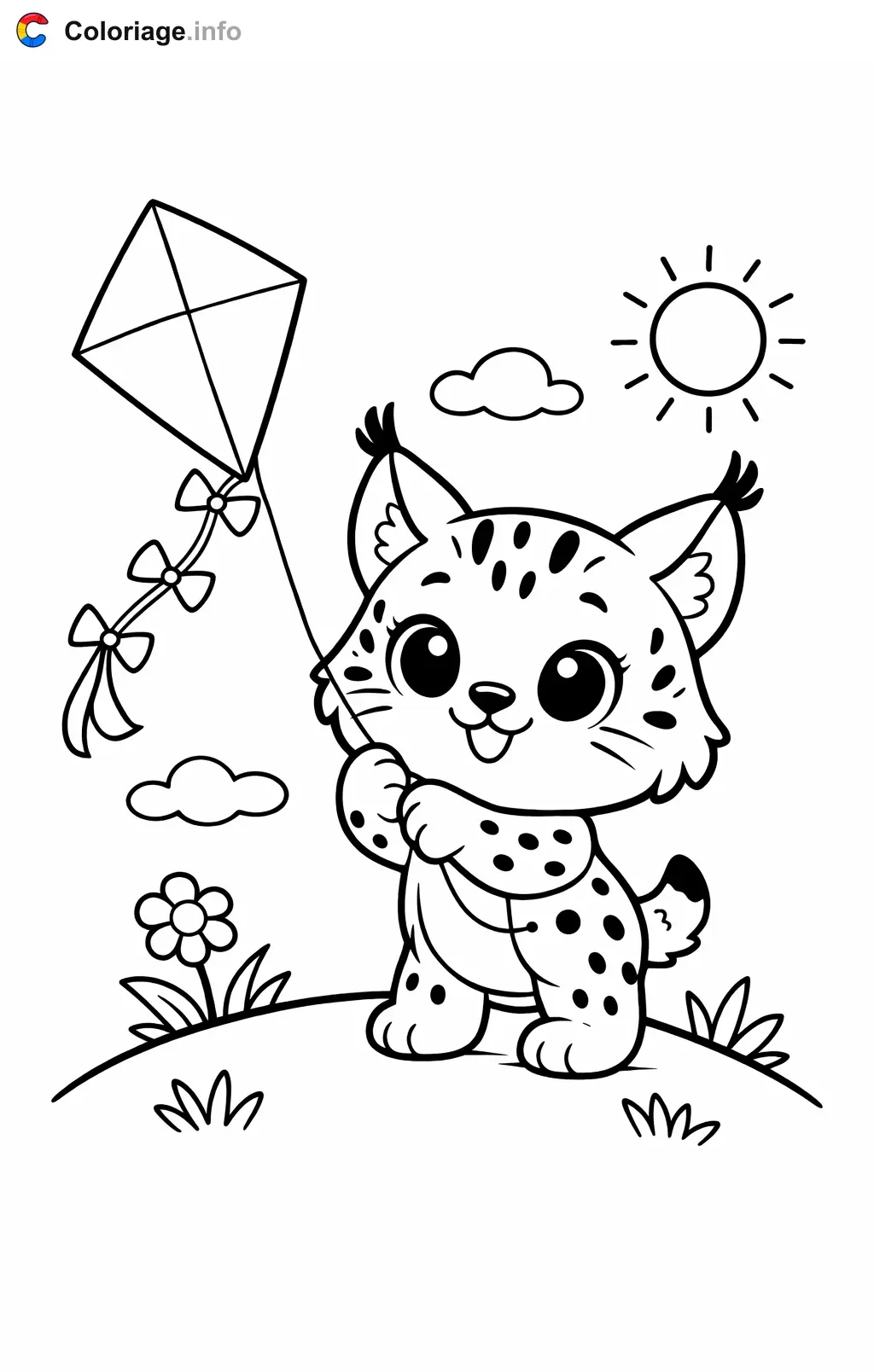 Coloriage Lynx qui fait voler un cerf-volant - Lynx à imprimer